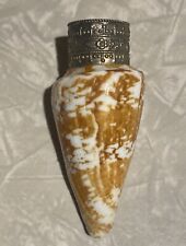 VINTAGE SEASHELL SNUFF BOTTLE CONUS SHELL SILVER TOP MOTHER PEARL picture