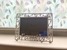 Vintage Y2K Style Pewter Silver Tone 4x6 “Family” Engraved Photo Frame picture