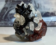 Red Garnet on Clear Quartz Matrix with Black Tourmaline Mineral Specimen Cluster picture