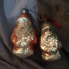 VTG Antique Glass Santa Nicholas Christmas Ornaments Red & Silver - 2 Germany picture