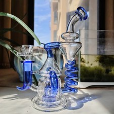 Blue Glass Recycler Bong 8.6