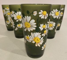 Vintage HJ Stotter Daisy Acrylic Glasses Cups Set of 6 Green 60's 70's Retro USA picture