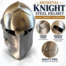 Medieval Knight Crusader Steel Helmet Full Size Hinged Visor LARP Armor New picture