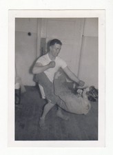 Vintage Photo Men Buddies Fighting 1956 Snapshot from Military Album gay int * picture