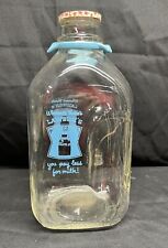 Vintage Lawsons Half Gallon Clear Glass Milk Bottle Blue Plastic Handle SEE PICS picture