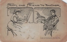Early 1900s Romance Gibson Girl Dapper Writing Letters Art Vtg Postcard 9A picture