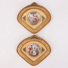 2 Sungott Studios NY Porcelain Enameled 24k Gold Rim Frame Cameos Wall Plaques picture