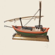 Atlantic 1992-S Wooden Fishing Boat Model Nautical Decor Display Stand picture
