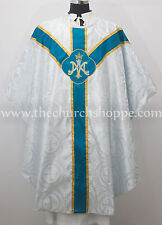 Marian blue with Silver brocade vestment,stole &mass set,gothic chasuble,casulla picture