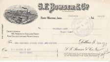 U.S. S.F. Bowser & Co. Fort Wayne, Ind. 1909 Illustrated Paid Invoice Ref 43600 picture
