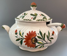 Vintage French Faience Soup Tureen Lid Ladle Saint Clement Luneville Style 15in picture