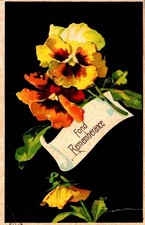 Vintage Victorian Postcard 1912 No Occasion - Pansies on Black picture