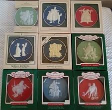 Lot of 9 Vintage Hallmark Norman Rockwell Cameo Ornaments 1980-1988 W/ Boxes picture