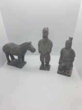 Chinese Terracotta Warrior & Horse Figurines Set of 3 (2 Warriors + Horse) picture