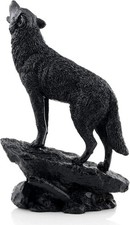 Black Wolf Sculpture Wildlife Howling Wolf Statue and Figurine  picture