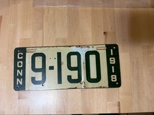 1918 Connecticut License Plate 9-190 Antique Flat Metal Auto Tag WWI Era picture