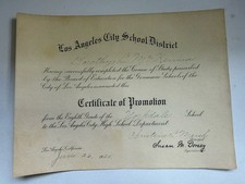 1925 Los Angeles City School District Certificate of Promotion Vintage Ephemera picture