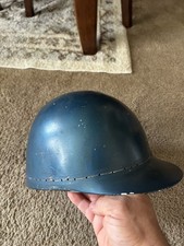 Vintage 1940s 50s Racing Motorcycle Helmet Blue Stitched Shell Leather Liner picture