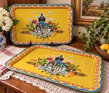 Vintage Baret Ware Espanada Metal Serving Trays Pair Yellow 1960s England MCM picture