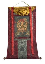 SITATAPATRA ORIGINAL OIL VARNISHED TIBETAN THANGKA PAINTING WITH SILK BROCADE picture
