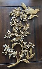 VTG-Syroco MCM 2 Piece Bird&Dogwood W/Flowers Wall Plaques USA Gold  1960's picture