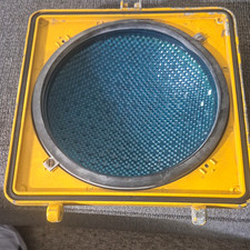 1970 Vintage Yellow Traffic Signal Light Housing Assembly w/ Blue Lens picture