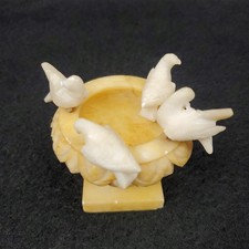 Alabaster Hand Carved Marble Pedestal Bird Bath With 4 Doves 3” Diameter Italy  picture