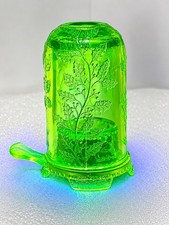 Vintage Mosser Uranium Vaseline Glass Holly Pattern Fairy Lamp Read picture