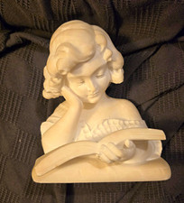 White Ceramic Woman Reading Book Figurine Sculpture Signed E. Battaglia picture