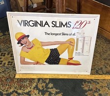 1985 Virginia Slim's Cigarette Sign 21” X 17” Metal Sign Phillip Morris 🔥 picture