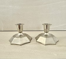 1930s Just Andersen Denmark Pewter Candlesticks #1017 Art Deco Pair picture