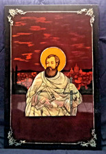 Rare Lg. VTG Mother-of-Pearl Inlaid Christian Art of St. Paul the Apostle -23