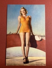 1940’s Long Legged Blonde Haired Bathing Beauty Pin Up Pre-Bikini Era NOS Linen  picture