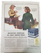 Print Ad 1944 Two Worker Women Bib Overalls Parker Quink Pen Ink Lunch box WWII picture