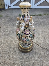 Vtg Italian Capodimonte Lamp Cherubs Flowers Gilded Pierced Open Work Porcelain picture