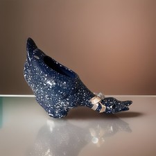 Blue Speckled Splatter Duck Goose Planter Pottery Rare MCM picture