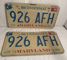 Vintage 1976 Maryland Bicentennial License Plates Pair Expired picture