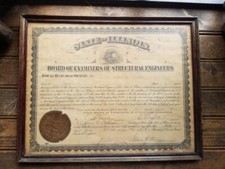 Vintage Rare Certificate State of Illinois structural engineers 1916 in Frame picture