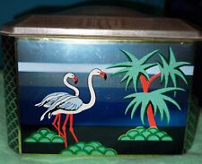 Vintage Baret Ware #204 Flamingos & Palm Trees & Hinged Lid Tin Made In England picture