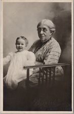 1910s RPPC Photo Postcard Grandma /Older Woman Holding Baby Girl Studio Portrait picture