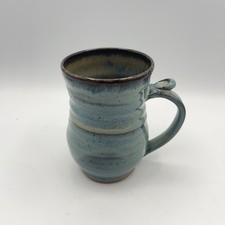 Hand Thrown Studio Art Pottery Mug Signed Blue Green Drip Glaze picture