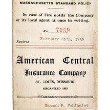 1924 American Central Insurance Co Policy George Fisher Stamp-Signed E3 picture