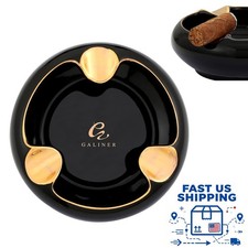 Galiner Black Ceramic Cigar Ashtray Cigar Accessories for Outside Holder 3 Slots picture