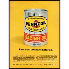 1967 Pennzoil Racing Motor Oil Vintage Print Ad Yellow Silver Metal Can Wall Art picture