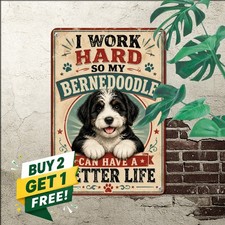 Bernedoodle Puppy Dog Tin Sign Cute Pet Portrait Living Room Metal Plaque picture