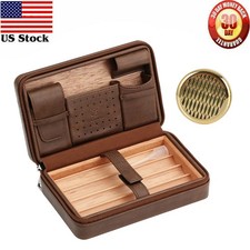 Galiner Travel Leather Cigar Humidor Case Cedar Wood Humidity Box W/ Humidifier picture