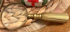 Vintage 5.5 Inch Brass Handheld Clear Magnifying Glass picture