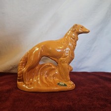 ROSEMEADE Pottery Wolfhound Borzoi Dog Sculpture Weighted Orange Gold Vintage picture
