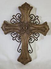 Bombay Co Bejeweled Wires Gold Tone Rustic French Look Wall Cross Crucifix  picture