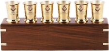 6 Brass Shot Cups Glasses Rosewood Storage Case Vintage Medieval Brass Elegant picture